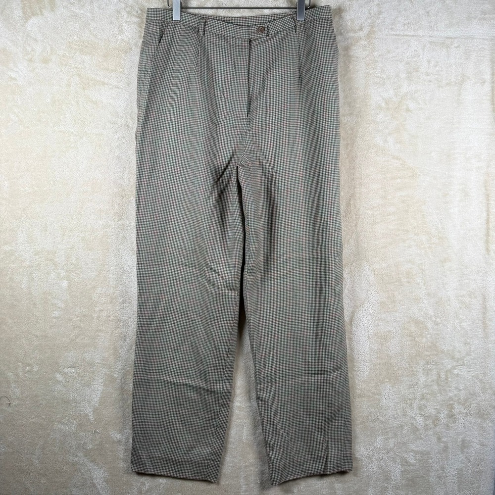 Pendleton Womens 16 Wool Houndstooth Trousers Brown Green Plaid Made in USA